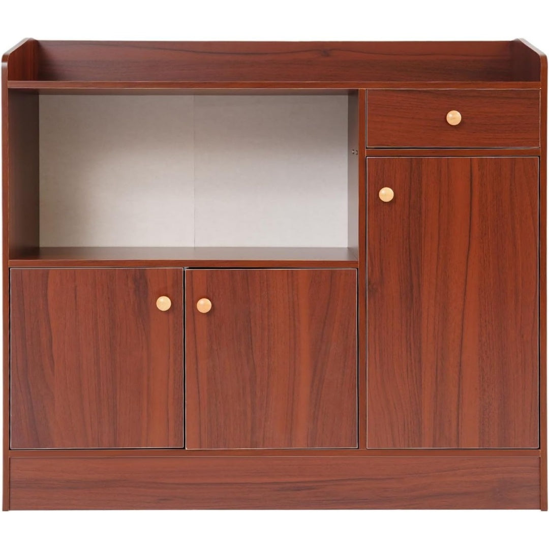 Eine Schublade praegt das Sideboard in Braun