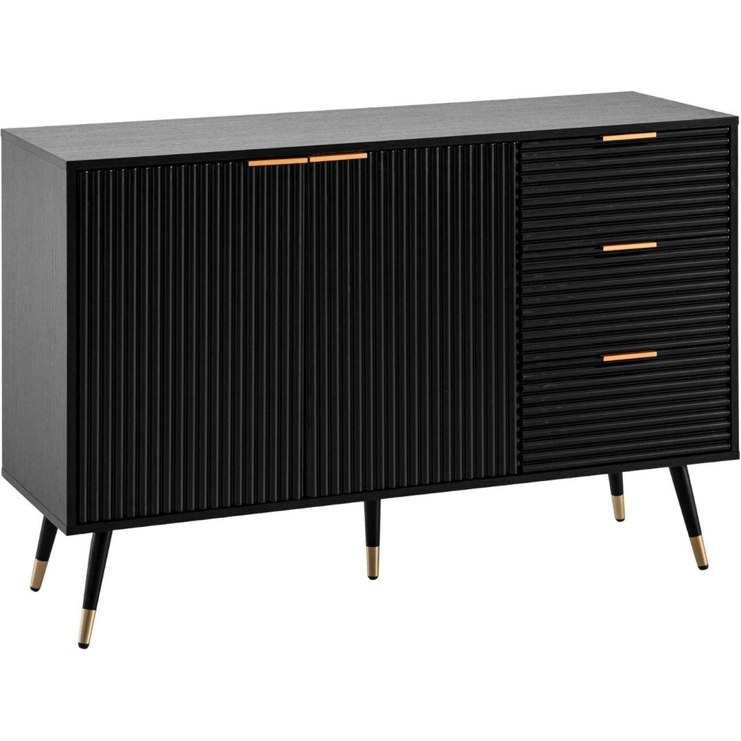 Sideboard aus Holzwerkstoff und Metall in Schwarz und Eichenbraun