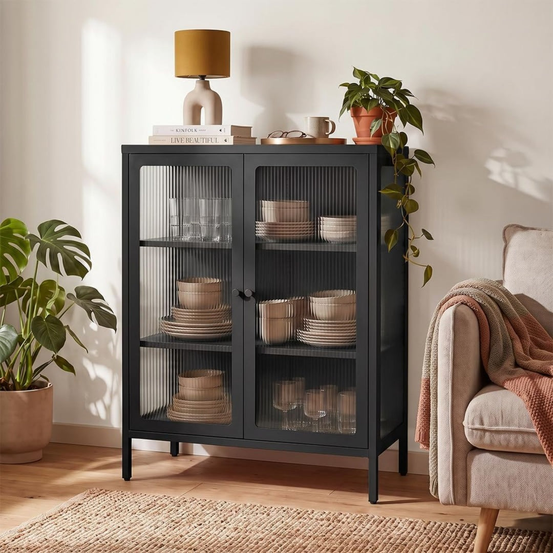 Sideboard mit Glastueren, verstellbaren Ablagen und Hoehenverstellung