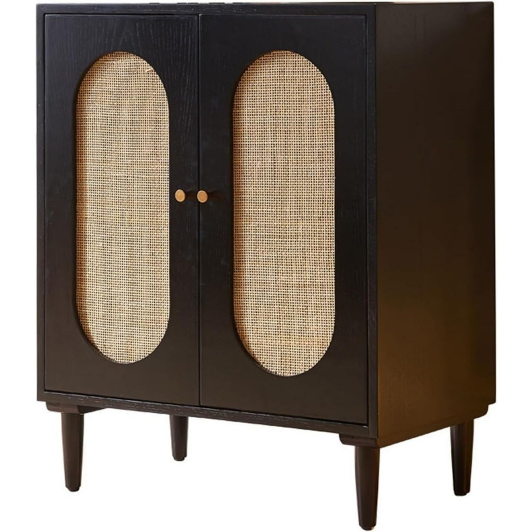 Sideboard in Schwarz und Naturbraun mit Flechtoptik