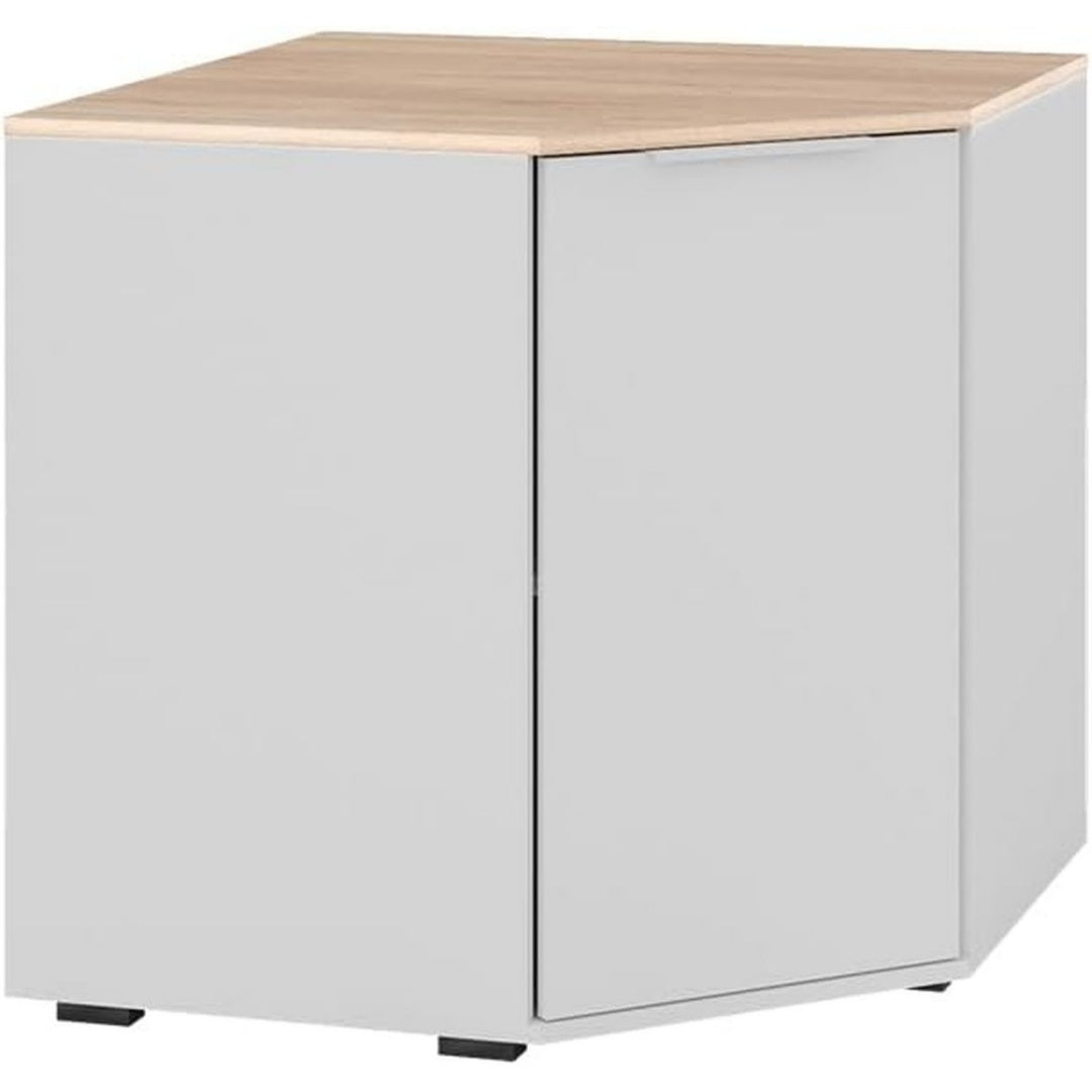 Sideboard in Weiss und Eichenbraun mit beschichteten Flaechen