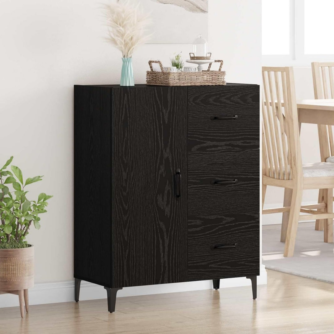 Sideboard mit Schubladen und geschlossenem Stauraum in Schwarz und Eichenbraun