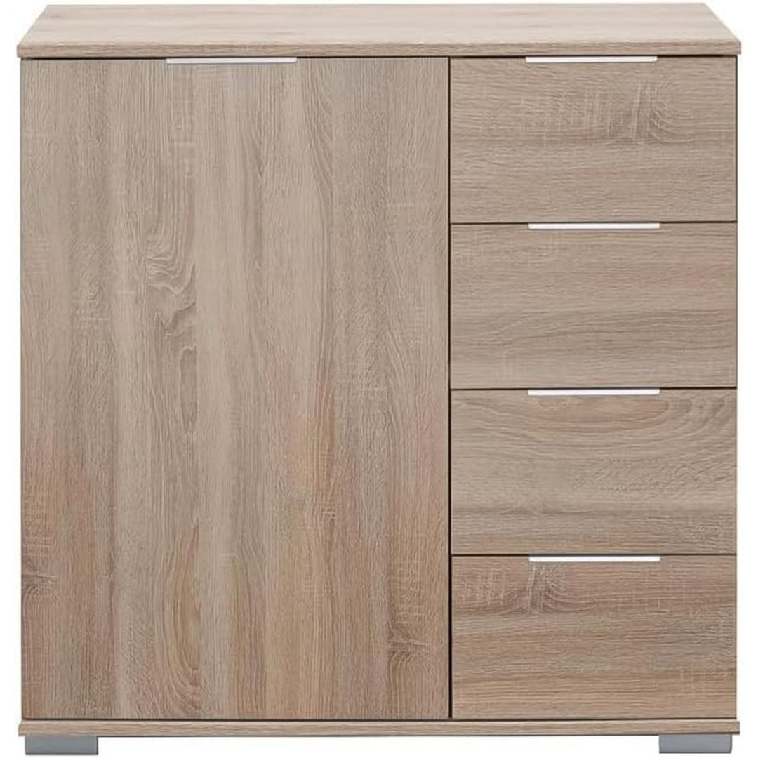 Das Sideboard vereint geschlossenen Stauraum mit Schubladen